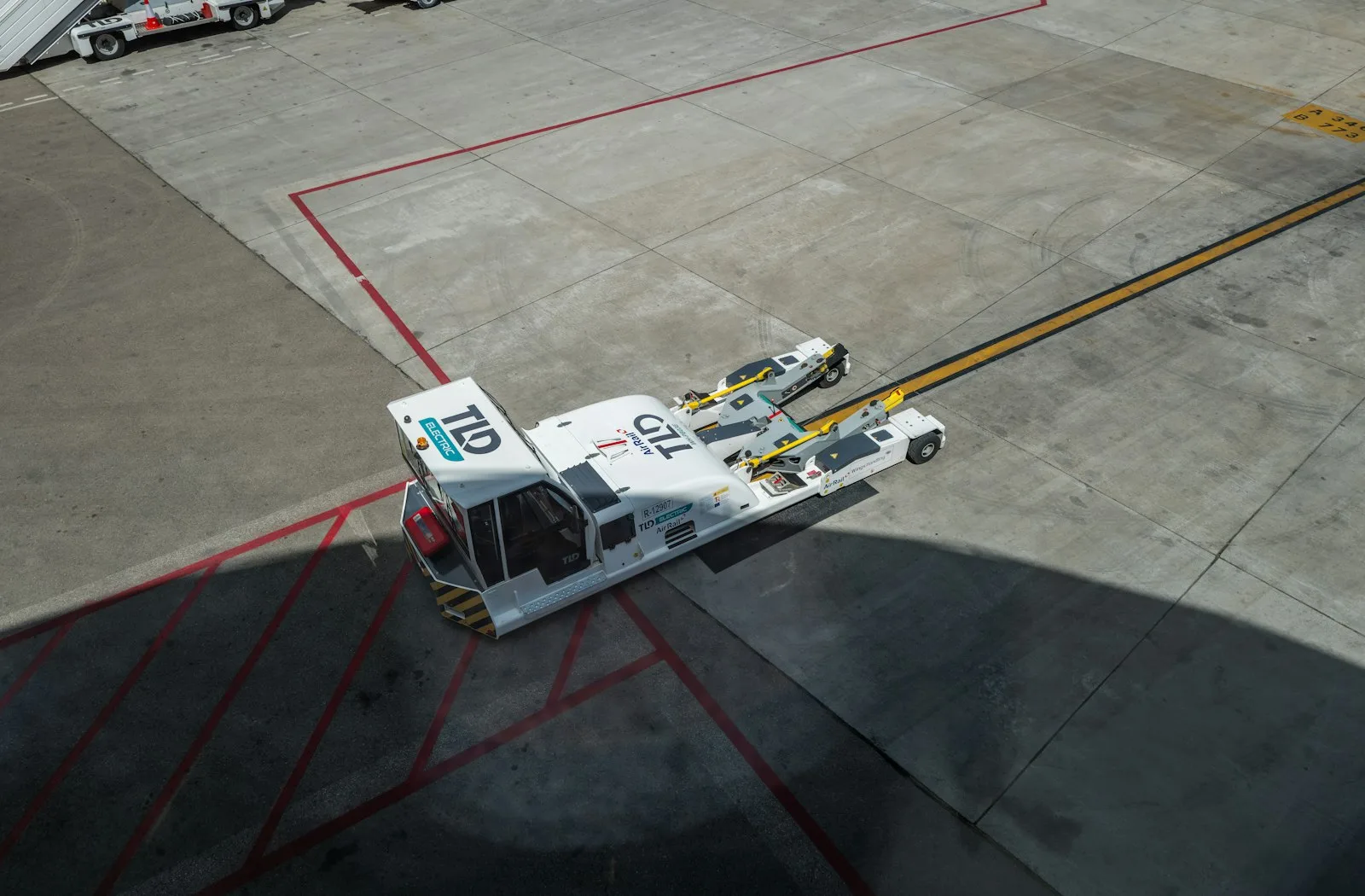 Aircraft pushback tug parked on the airport tarmac